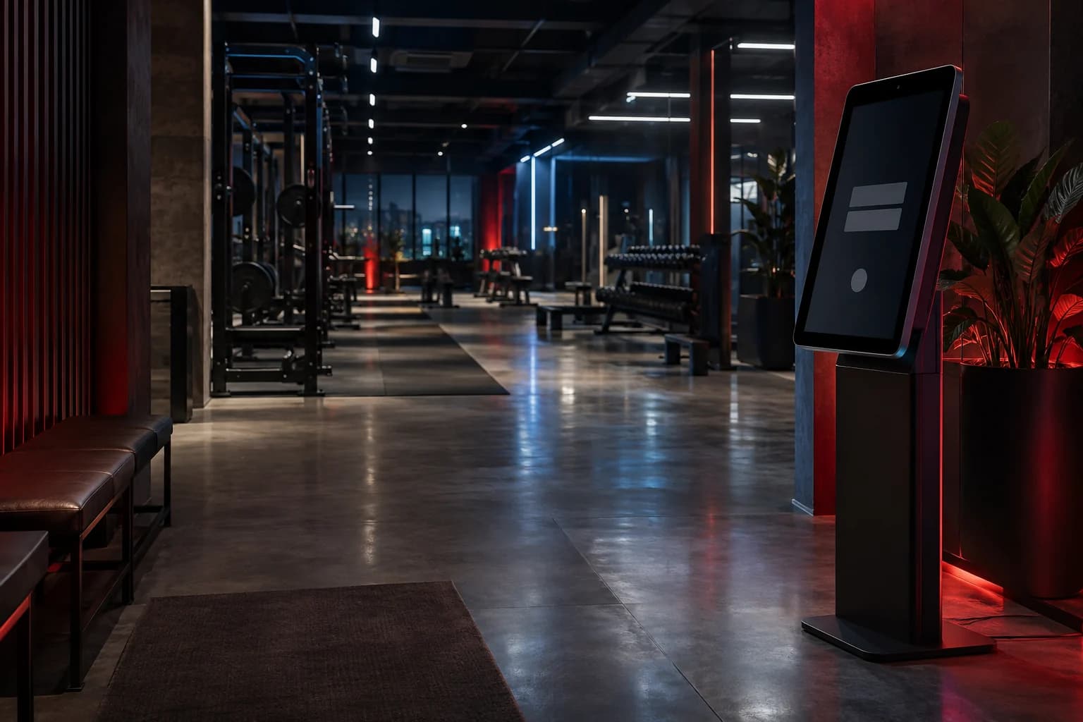 Digital check-in kiosk in a gym, a concept illustration.