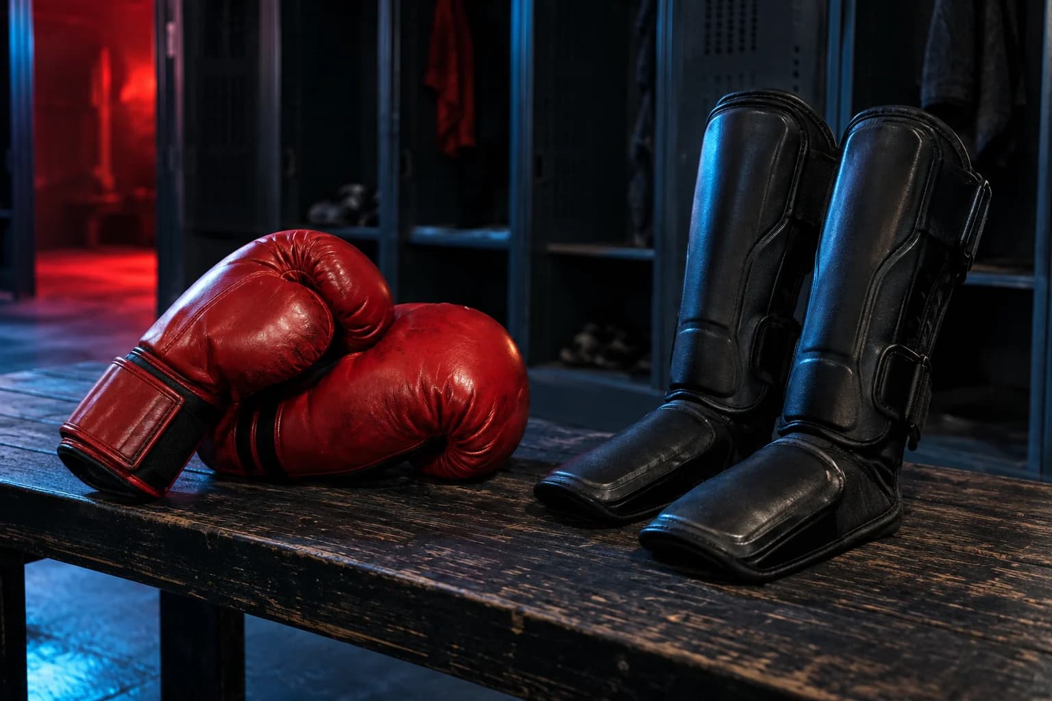 Boxing gloves and kickboxing shin guards: two disciplines, one team.
